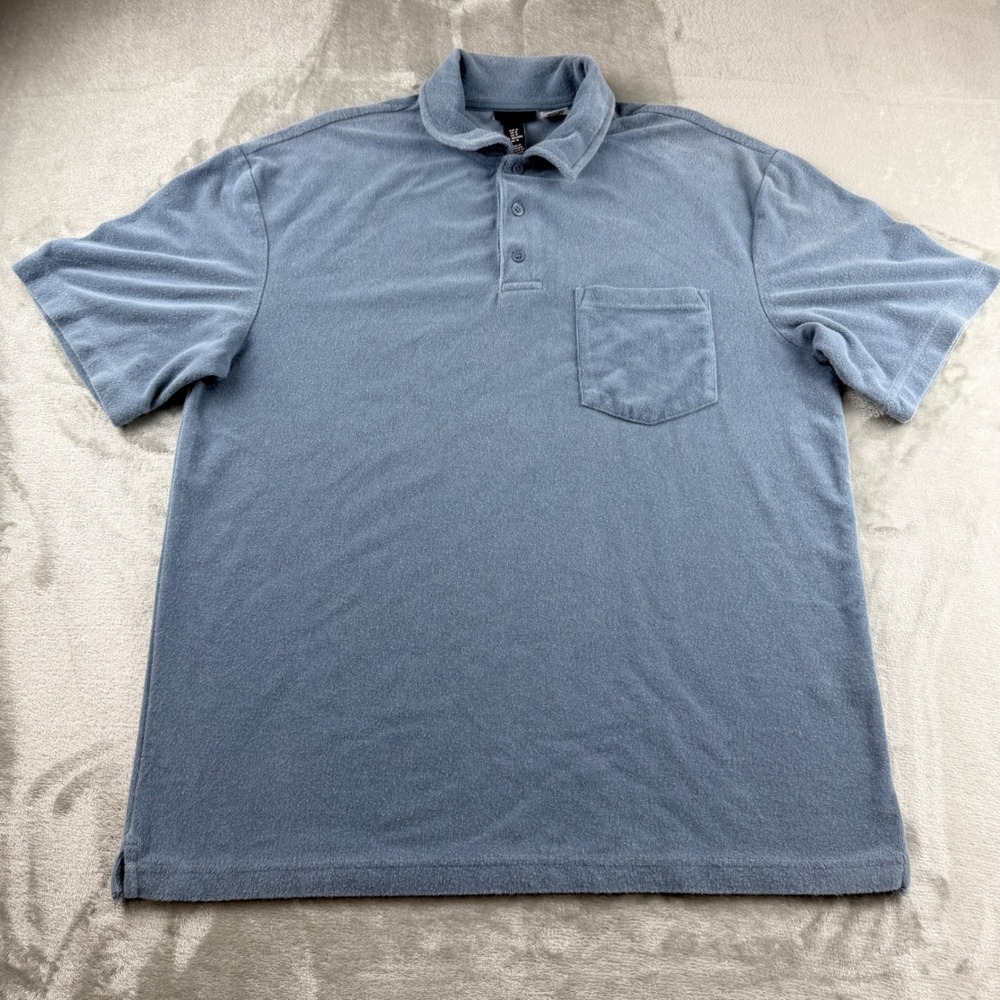 H&M Relaxed Fit Terry Cloth Polo Shirt Men's Medium Blue Short Sleeve Pocket